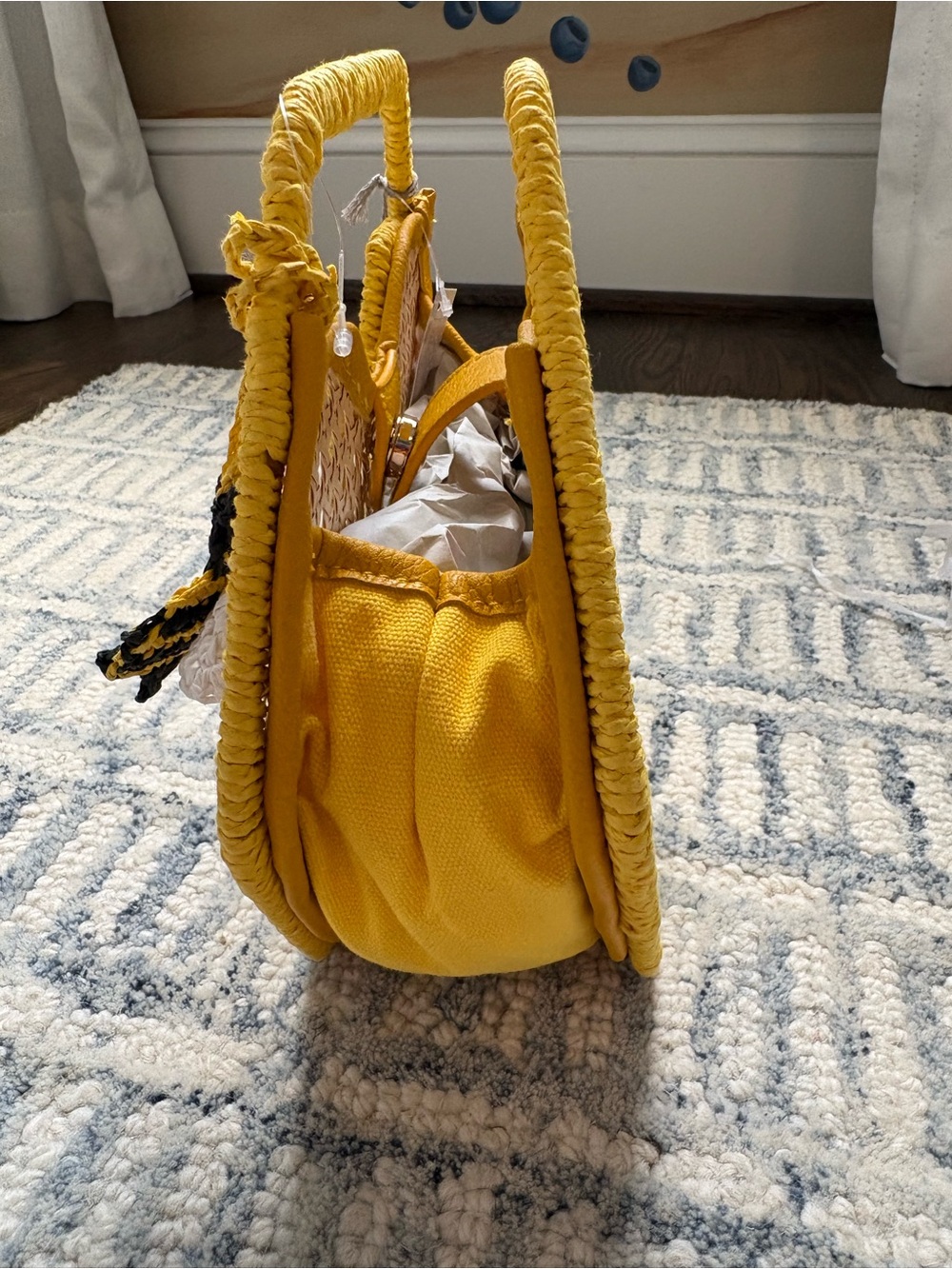 A New Day by Target Yellow Mini Caning Tote with Bee Charm NWT - Picture 6 of 10